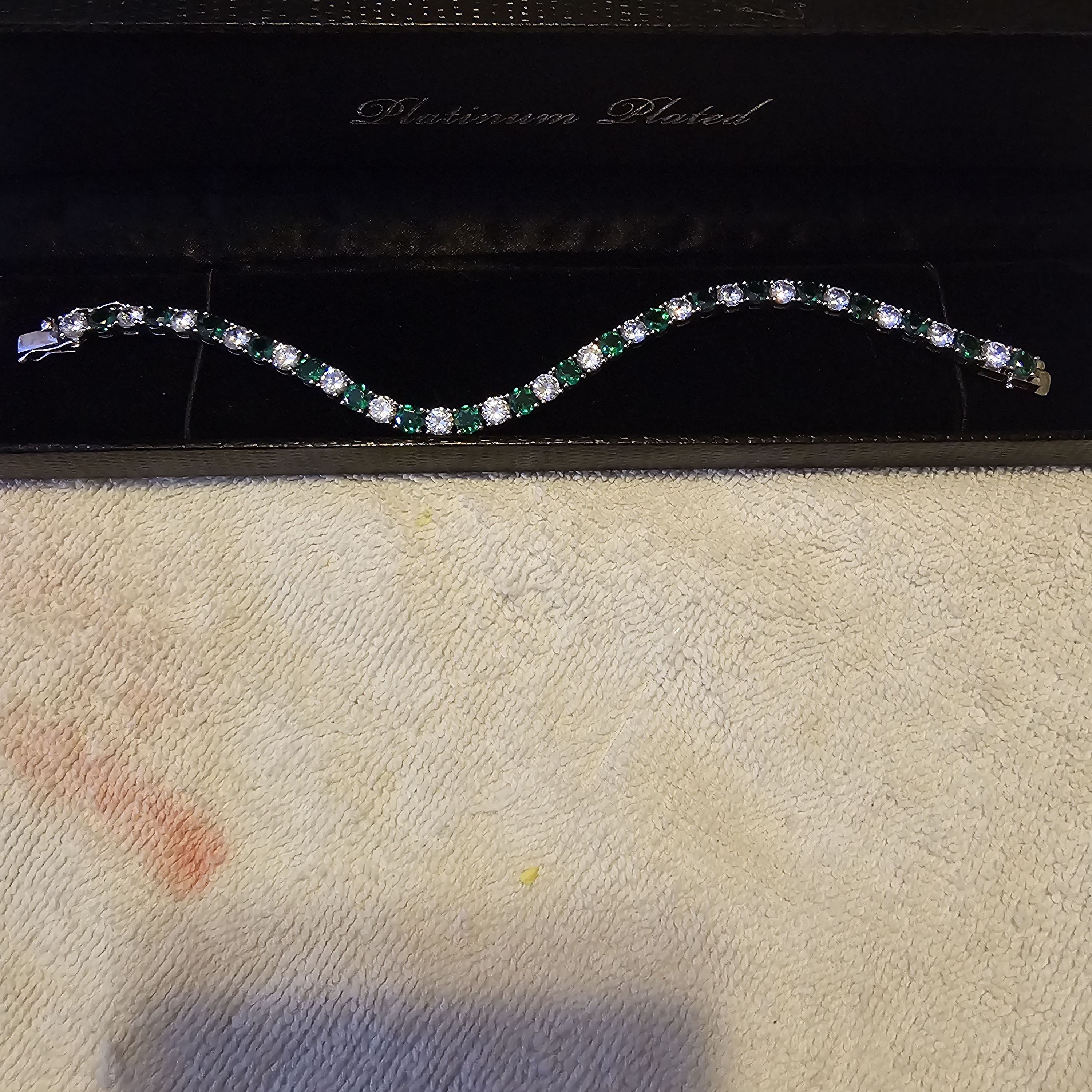 Platinum Plated Silver And Green Bracelet